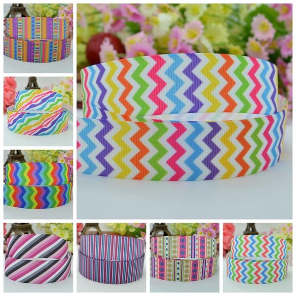 

supwrf 7/8" 22mm rainbow striped chevron printed grosgrain ribbon hairbow party decoration diy handmade wholesale oem 50yd b0726, Slivery;white
