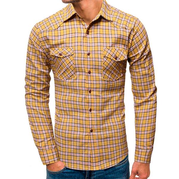 

autumn men shirts casual slim fit streetwear plaid printed colorful lapel blouse button up dress shirts long sleeve