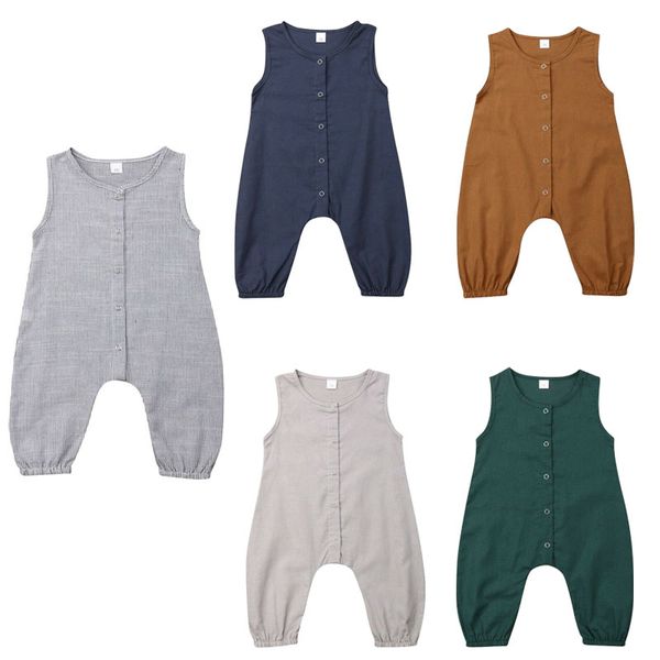 

baby kids solid rompers solid color newborn baby boy girl sleeveless cotton romper playsuit outfits summer clothes 0-24 months, Blue