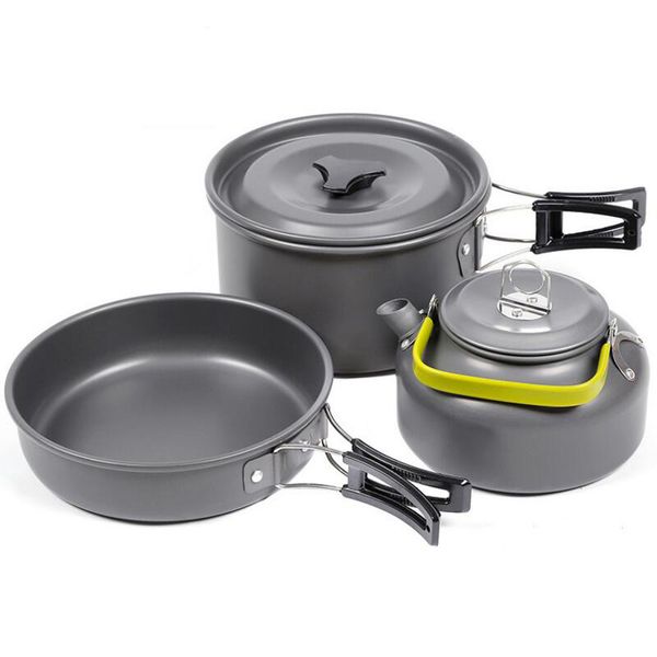 

outdoor picnic tableware camping pot trekking pot 3 pieces / set of teapot cooking tools camping tableware frying pan kettle