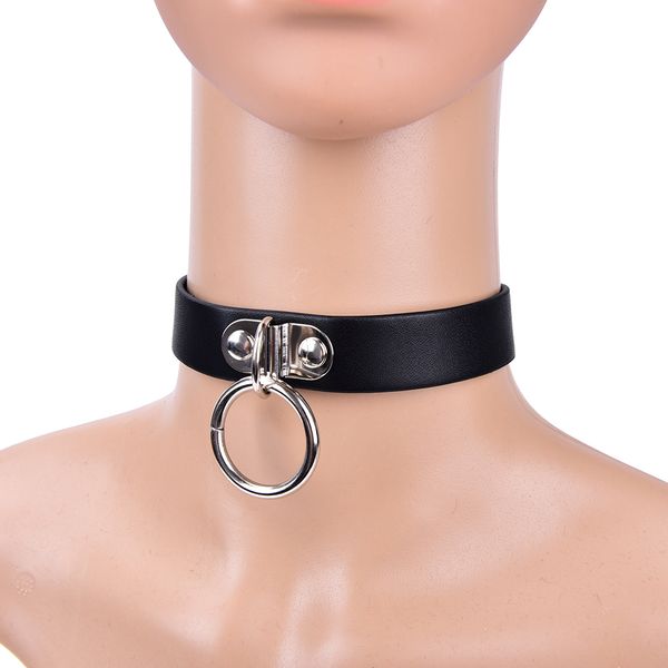 

pu leather bondage collar strap on slave collar necklace 43cm, Silver