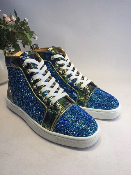 

2019 бесплатная доставка мужчины женщины леди зеленый питон синий strass кристалл высокие кроссовки повседневная обувь на плоской подошве за, Black