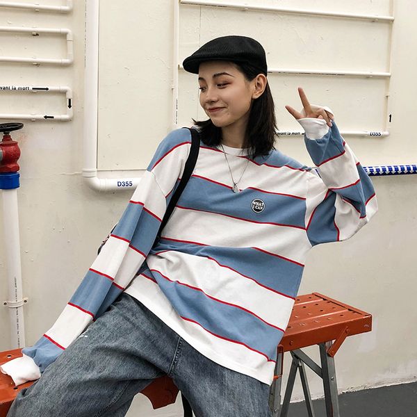 

japaness style autumn quality long sleeeve t-shirt for men and women retro t shirts men harajuku cotton lovers couple tee, White;black