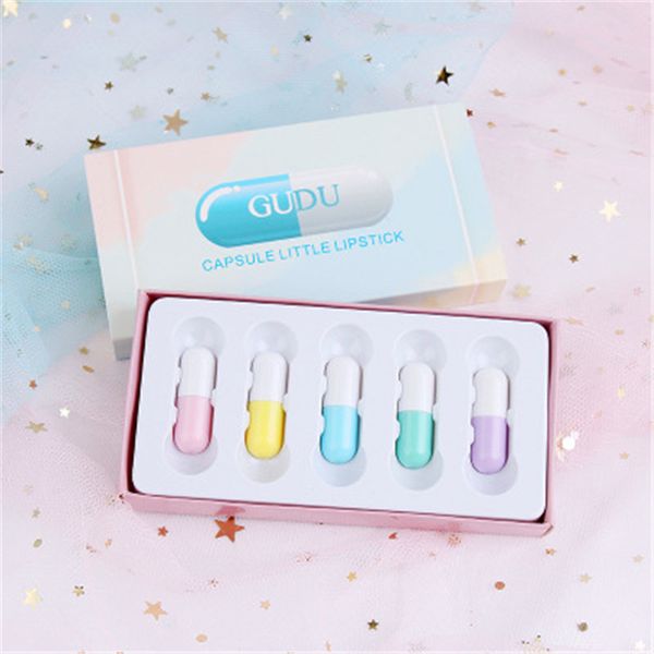 

cute mini lipstick set five colors five mood easy to color waterproof not blooming small lipstick