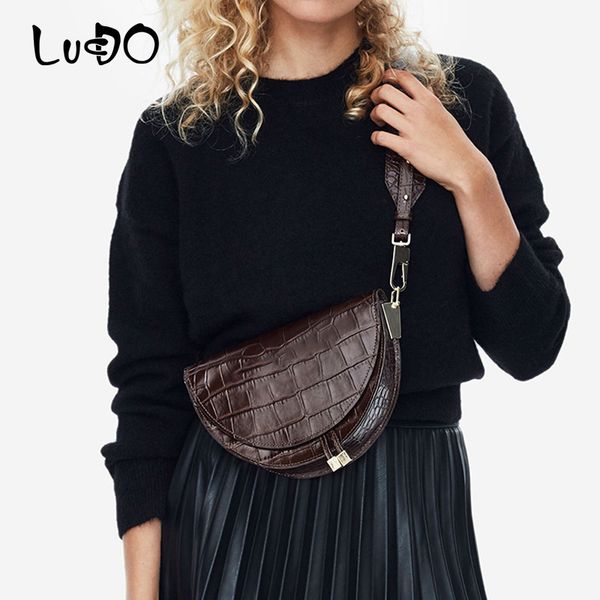 

vintage crocodile pattern crossbody bags for women 2020 handbags female quality leather half round shoulder messenger bag