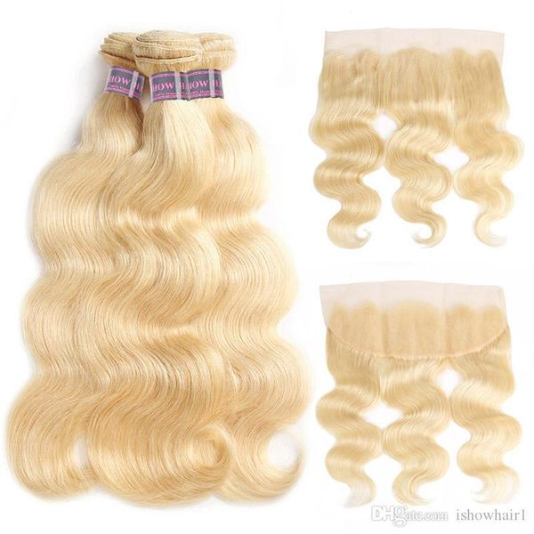 

ishow волос бразильское волос объемная волна человеческих волос пучки удлинители 3шт с lace фронтальная закрытие 613 blonde связки с фронтал, Black