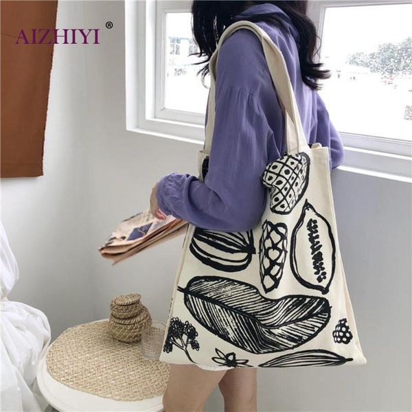 

women canvas simple shoulder bag female print travel totes casual large capacity shopping handbag