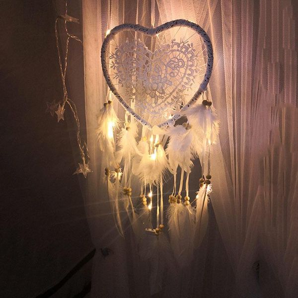 

led light hollowing out dreamcatcher dromenvanger handmade vintage love heart gift wind chimes home creative wedding decoration