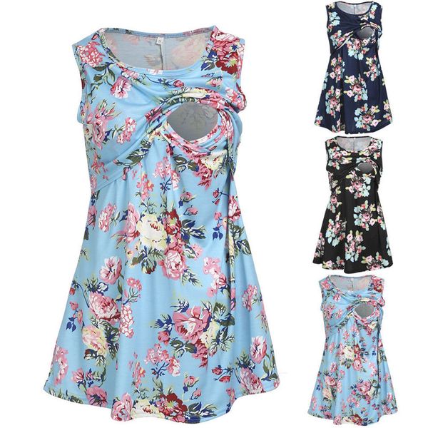 

floral nursing dress pregnant women floral costume maternity breastfeeding bohemia dress o neck tank nursing dresses, White
