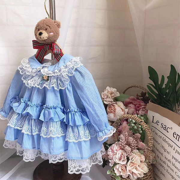 

baby girl designer clothing dress spain style boutique long sleeve blue color cake design girl dress girl clothes dress, Red;yellow