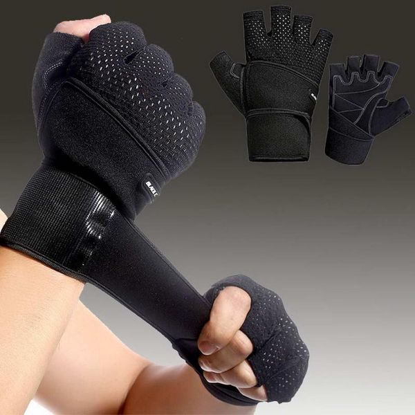 

1 pair weight lifting glove half finger mesh anti-skid gym training fitness sports gloves als88, Black
