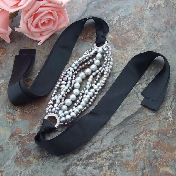 

8'' 9 strands natural multi shape gray freshwater pearl statement bracelet luxury style fashion handmade women, Black