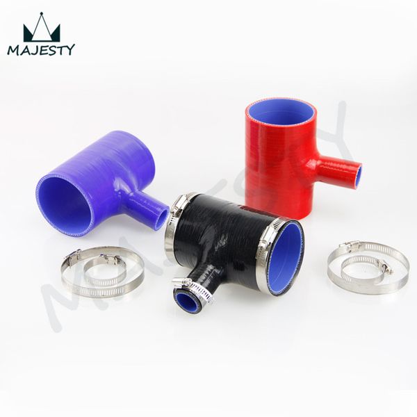 

silicone hose t-piece t shape 63mm 2.48" for 25mm id bov 3 way+clamps black/blue/red