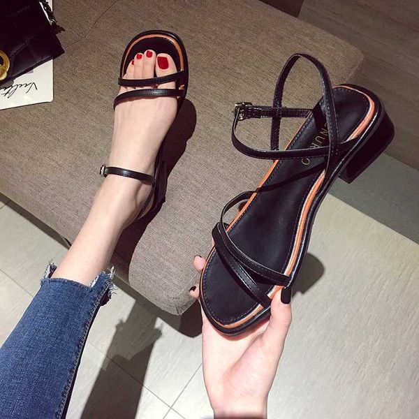 

2020 sandals comfort shoes for women block heels suit female beige buckle strap all-match open toe women's comfort block chunky, Black
