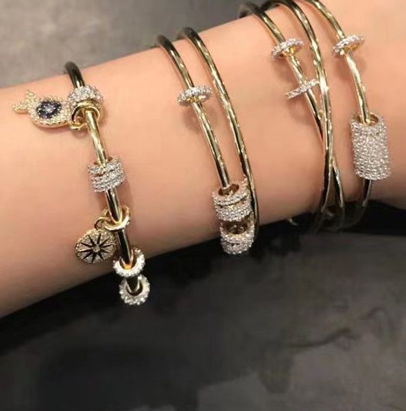 

new 925 sterling silver party jewelry cubic zircon sliding circles fish charm bracelets & bangles for women, Black