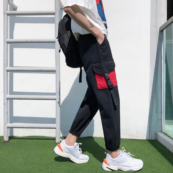 

2019 spring qins port wind neutral casual pants shop owner original beam foot tooling denim black / camel / army green khaki, Blue