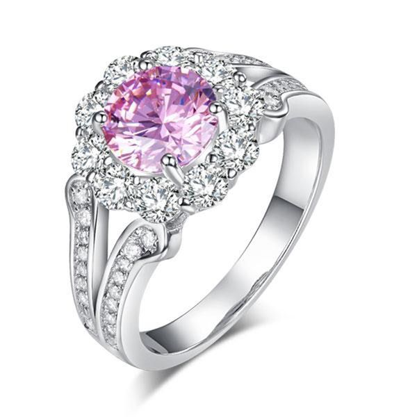 

exquisite wedding rings art deco vintage 925 sterling silver promise anniversary ring 1.25 ct fancy pink created diamond, Slivery;golden