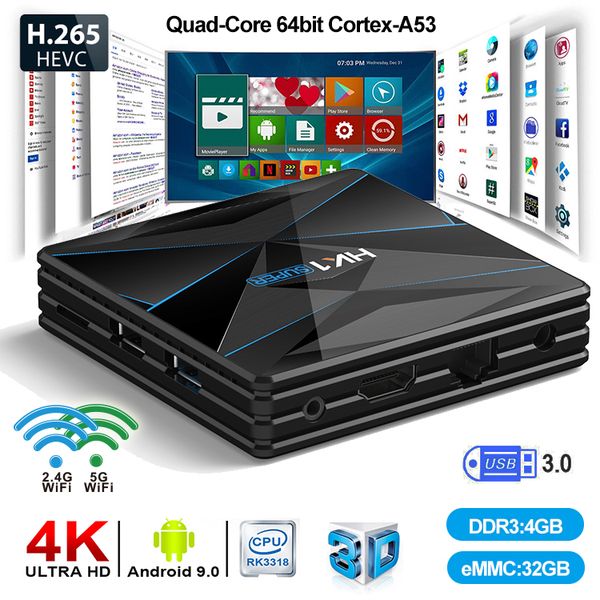 

hk1 super android 9.0 smart tv box rk3318 2.4+5g wifi bt4.0 set box 4gb 32gb 64gb vs h96 max