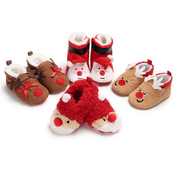 

a cartoon baby red christmas casual shoes baby girl boy snow boots winter half boots infant kids xmas soft bottom shoes, Black