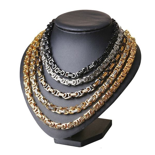 

men's chunky byzantine chain necklace stainless steel heavy male colar 8mm wide 24 inches, Silver