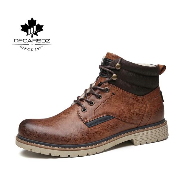 

men winter boots 2019 comfy heat warm snow boots men brand non-slip fashion shoes lace-up luxury leather fur men's, Black