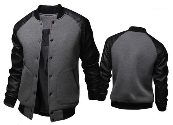 

мужские пальто спортивные панельные кожаные однобортные мужские верхняя одежда мужские куртки стенд воротник с длинным рукавом baseballl, Black;brown