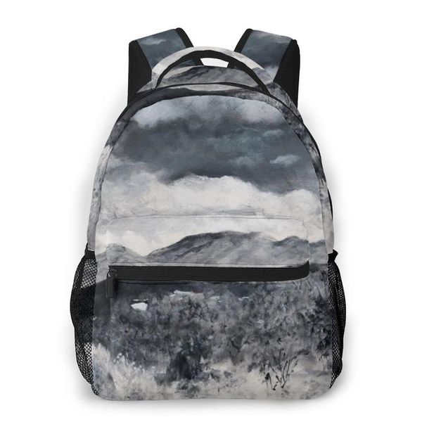 

black and white landscape casual daypack travel school bag with pockets for boys teenagers