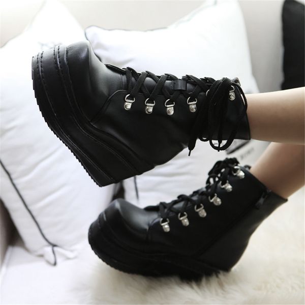 

sarairis 2019 ins plus size 31-49 platform wedge heels ankle boots woman shoes casual cool shoes women cosplay boot female, Black