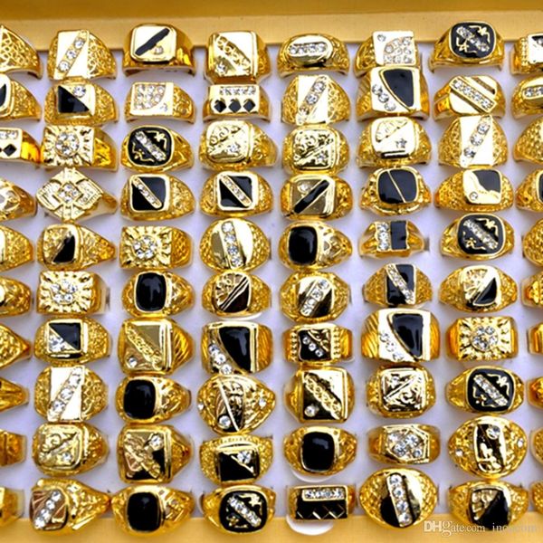 

30 шт. / лот ювелирные изделия мужские золотой цвет горный хрусталь кольца горячей оптовая смешанные много партия большой размер 22 мм пряма, Golden;silver