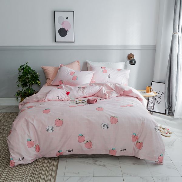 2020 Lucky King Pink White Grid Cotton Print Three Piece Set Peach