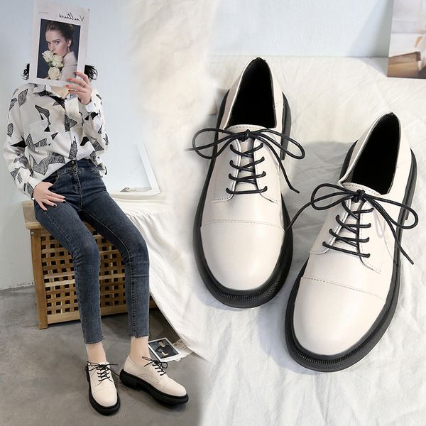 

retro woman shoes female footwear casual sneaker british style round toe 2019 fashion women's all-match oxfords new dress, Black