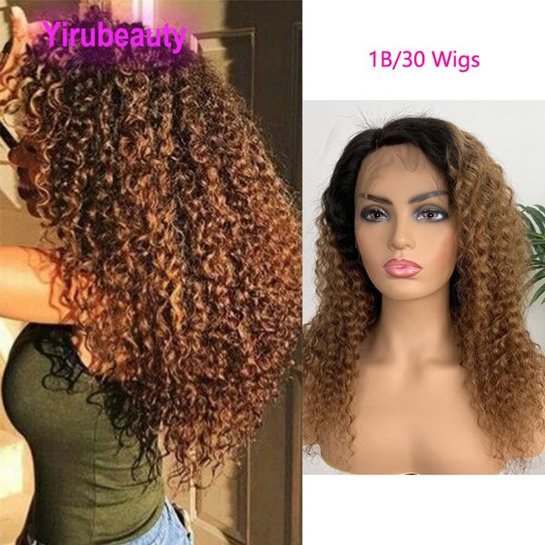 Malaysische verworrene lockige Lace-Front-Perücken 1B/30 Ombre Echthaarprodukte Großhandel weiche 1b 30 verworrene lockige 12-30 Zoll 13*4 Perücke