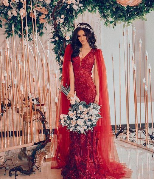 Red Lace Bainha Pescoço V Bohemian vestidos de noiva vestidos de noiva Africano Princesa Wedding Vestidos Cheap 2020 Hochzeitskleid vestito da sposa
