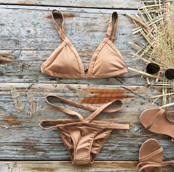 

bikini solid color ladies swimwear fashion backless tight swimsuit