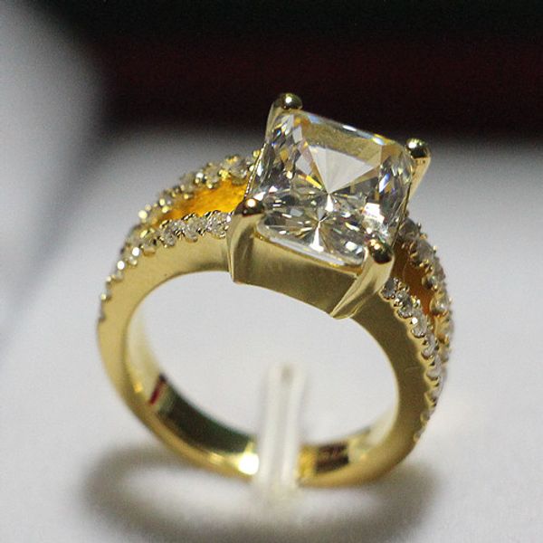 

charm for women 3.85ct baguette cut synthetic diamonds ring solid 925 sterling silver ring yellow gold color engagement jewelry, Golden;silver