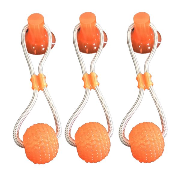 

3x dog tug toy molar teeth cleaning chewing floor suction cup toy orange