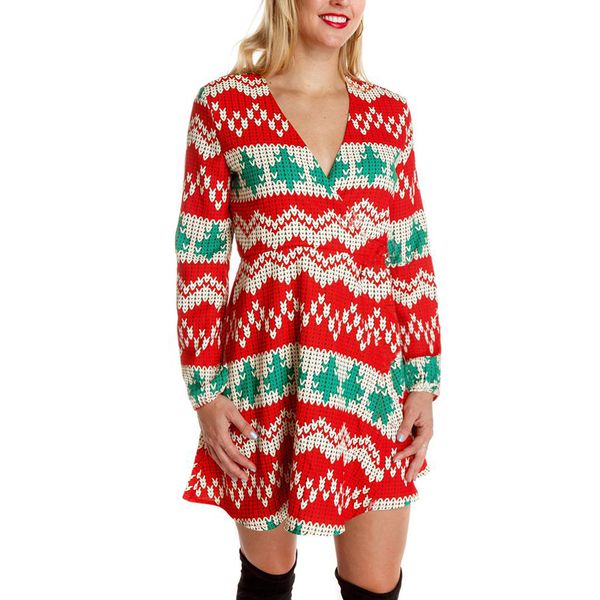 

casual dresses autumn and winter women's christmas clothing long sleeve v-neck fashion print dress 8 colors, Black;gray