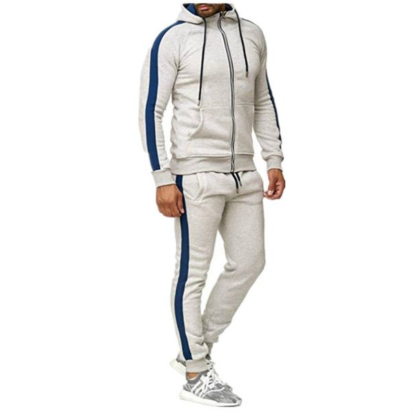 

men casual tracksuits solid color clothing set hoodie + pant stitching tracksutis mens tight sport style clothing 2019 winter new, Gray