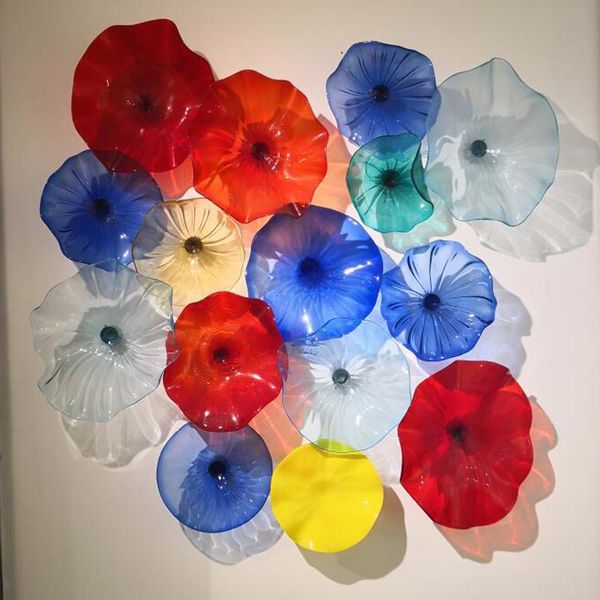 

flower plates lamp arts luxury 100% hand blown glass hanging plate scallop edges murano wall sconce