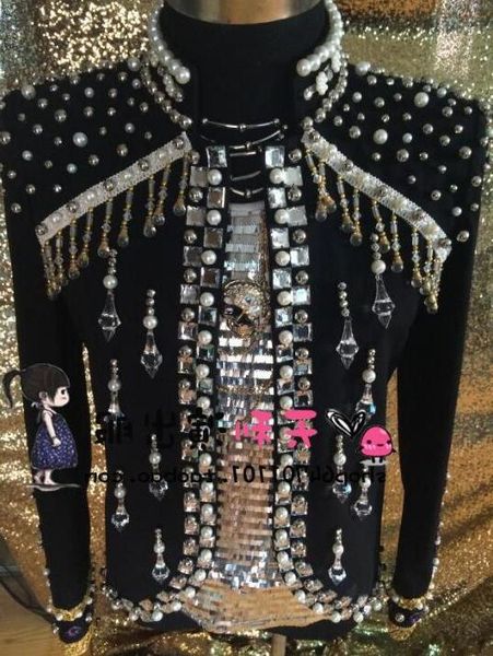 

man brand hip hop beading jacket nightclub male singer fashion stage costume mens new performance luxury handwork jackets, Black;brown