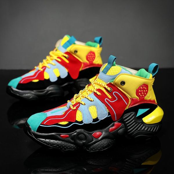 

colorful hip hop men chunky sneakers casual dad shoes high lightweight sports fashion men shoes basket tenis masculino, Black
