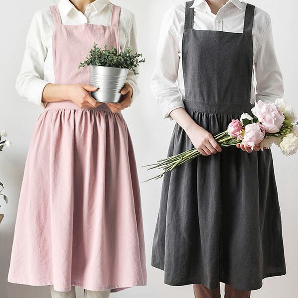 

pink gray cotton apron home kitchen cooking baking painting craft work wear cafe barista restaurant waitress florist uniform b2