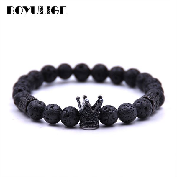 

boyulige 2018 trendy lava stone men jewelry black gold cz imperial crown bracelets for women and mens lovers pulseras masculina