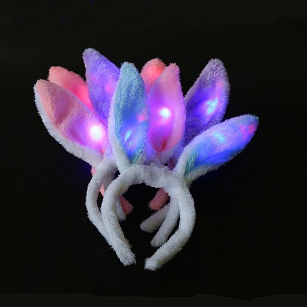 

plush rabbit ears led hair hoop flashing glow headband crown heart light up hair accessories glow party supplies suitable kids toys