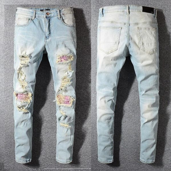 

New brand jean famou de igner fa hion pant amiri jean men hole pant ca ual patch trou er feet pant elling lim trou er new 1 1