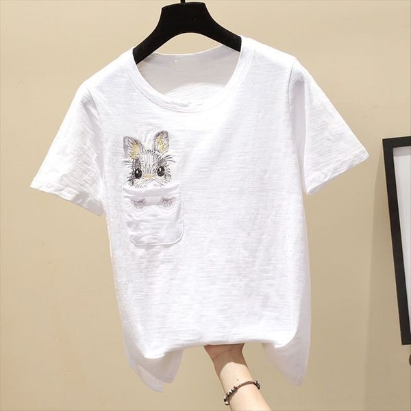 

95 cotton embroidery white short-sleeved t-shirt women's loose bamboo women's ins fashionable foreign style jacket