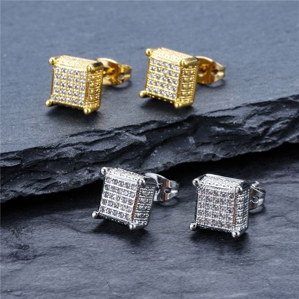 

new fashion mens diamond earrings gold silver color zircon cz hip hop earrings studs jewelry gift wholesale, Golden;silver