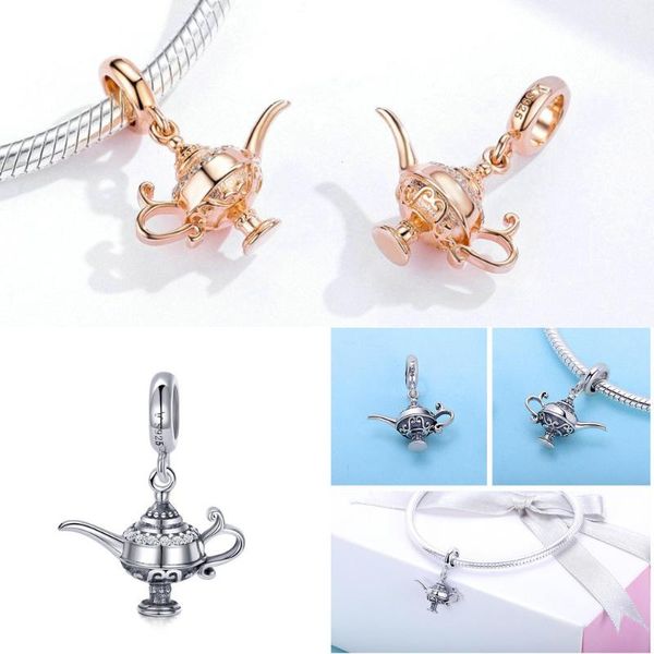 

lamp charms 925 aladdin's bameor pendant charm fit original silver bracelets rose color magic design diy jewelry, Bronze;silver