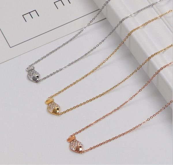 

корейская мода алмаз рыбы ожерелье 18k титан сталь розовое золото ожерелье из бисера цепи один алмаз аксессуары, Black