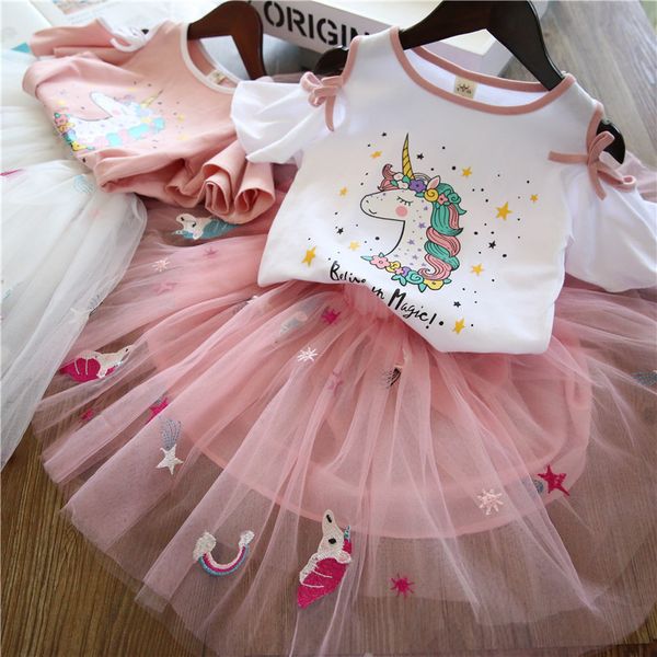 

2 3 4 5 6 7 8 year girls clothes summer cartoon princess children clothing set o-neck t-shirt tutu skirt kids costume for girl, White